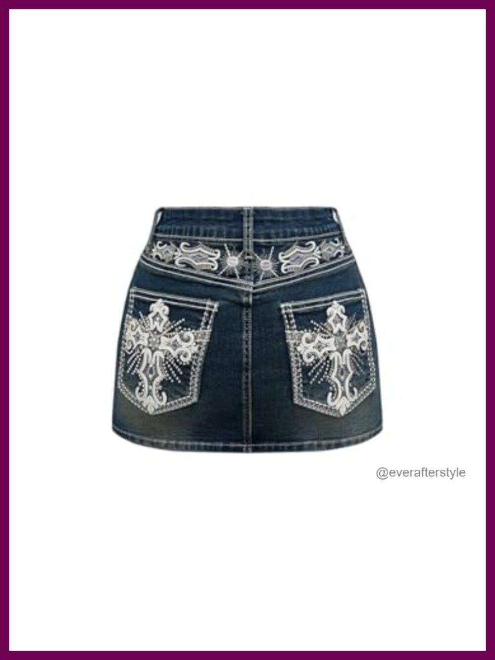Women's Punk Goth Cross Embroidered Denim Mini Skirt Low Rise Bodycon